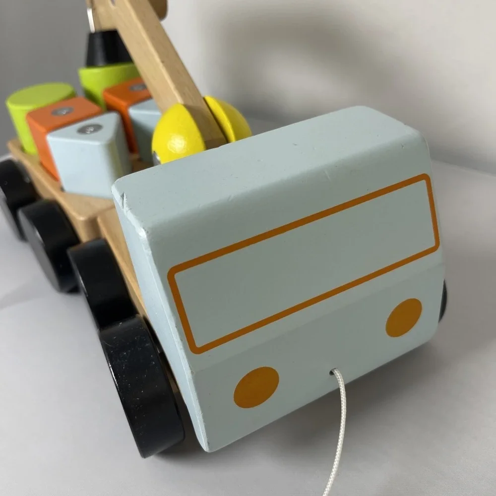 IKEA Pull Along Wood Truck Magnetic Crane Shaped Blocks‎ Developmental Toys